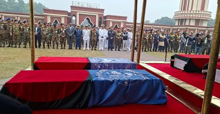 সুদানে শহীদ ৬ শান্তিরক্ষী সেনার জানাজা সম্পন্ন