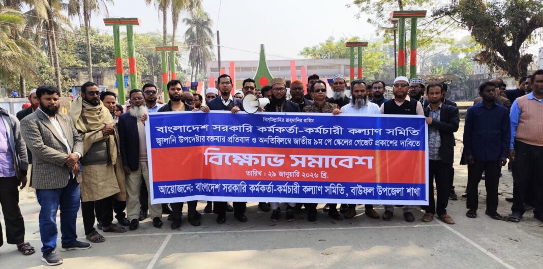 জ্বালানি উপদেষ্টার বক্তব্যের প্রতিবাদ ও নবম পে স্কেলের দাবিতে বাউফলে বিক্ষোভ