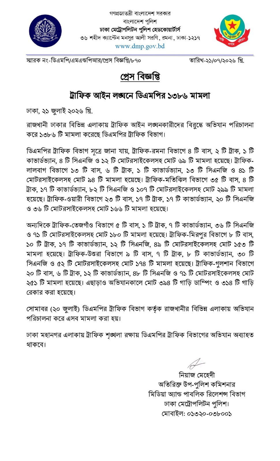 ট্রাফিক আইন লঙ্ঘনে ডিএমপির ১৩৮৬ মামলা ট্রাফিক আইন লঙ্ঘনে ডিএমপির ১৩৮৬ মামলা